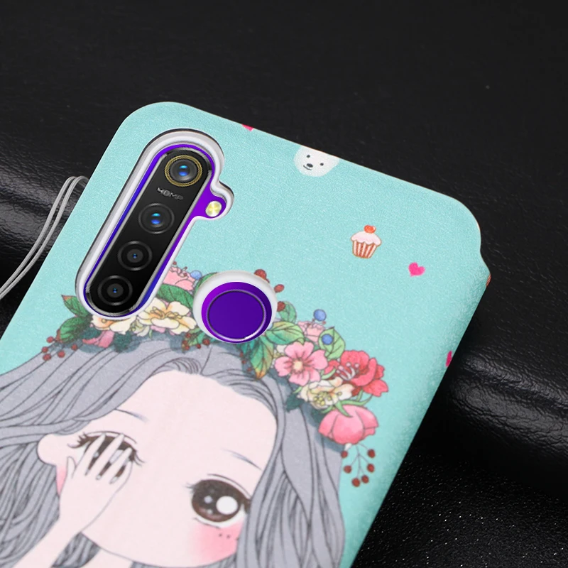Милый окрашенный флип-кошелек с подставкой кожаный чехол для OPPO Reno 2 Z Realme Q 5 3 2 Pro X Lite задняя крышка чехол с держателем для карт