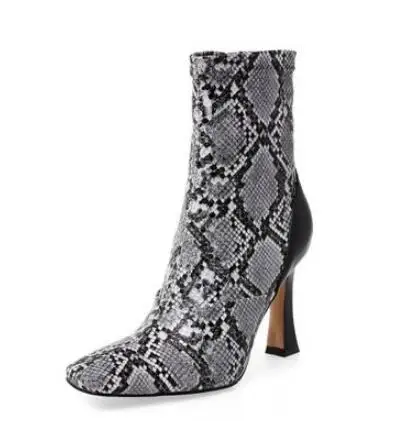 snakeskin KALMALL Kendall Jenner/стильные ботильоны; женские короткие ботинки с квадратным носком; ботинки на молнии на каблуке «рюмочка»; сезон осень-зима - Цвет: snakeskin