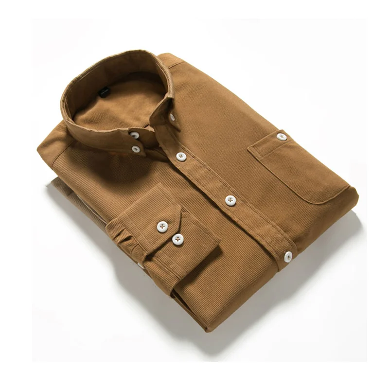 

2021 New Single Breasted Cotton Men's Shirts Business Casual Fashion Pure Corduroy Men's Shirts Fall Fit Blouses Men's Shirts