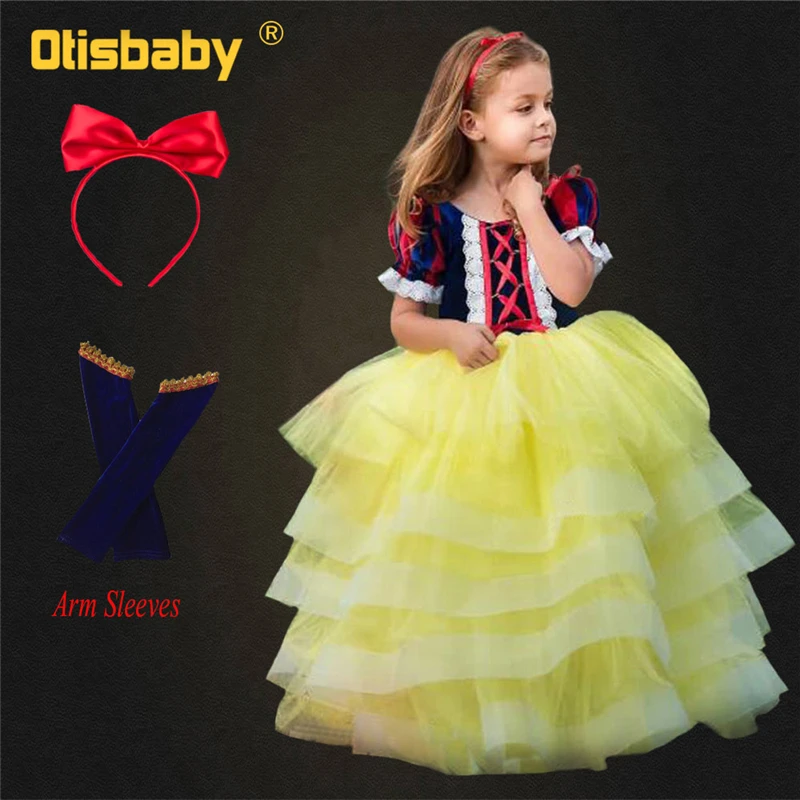 Children Snow White Dress Up Halloween Costume Girls 6 Layers Puff Sleeve Tiered Ruffle Kids Corduroy Ceremony Dresses | Детская одежда