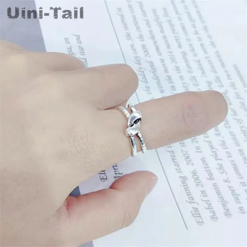 Uini-Tail Hot New 925 Sterling Silver Simple Double Knot Open Ring Personality Retro Twist High Quality Thai | Украшения и