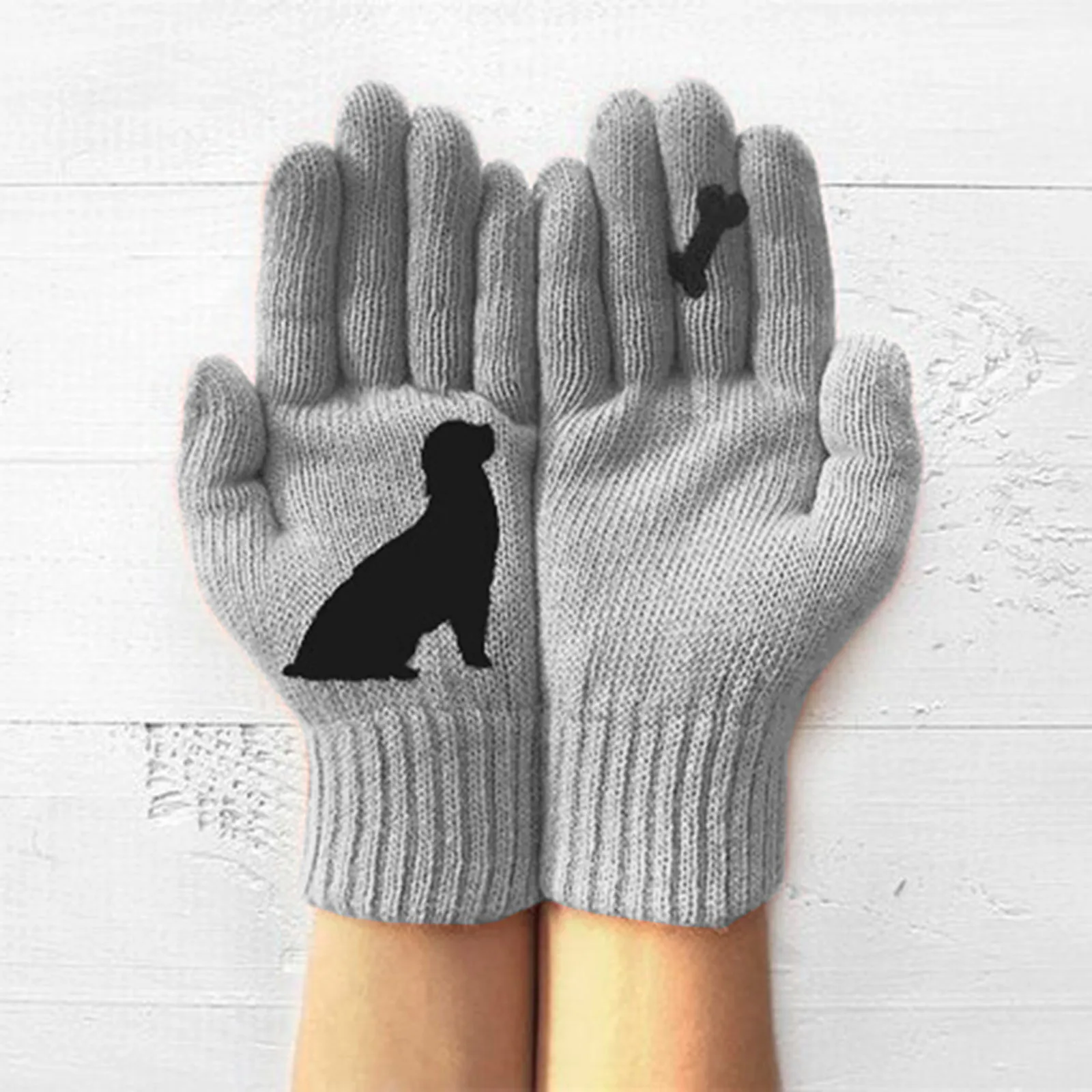 

Fashion Autumn And Winter Gloves Women Outdoor Dog Bones Printing Woolen Thick Warm Gloves rekawiczki zimowe guantes mujer