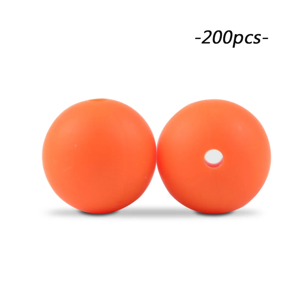 orange LOFCA 200 шт./лот, силиконовые бусины, 15 мм, Круглый прорезыватель, ожерелье, детский прорезыватель, игрушка, BPA бесплатно, сделай сам, жевательные подвески, аксессуары для новорожденных, кормящих - Цвет: orange