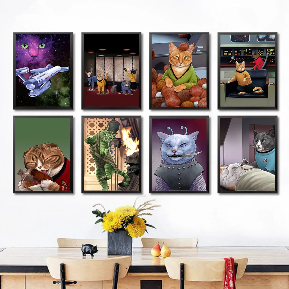 

Movie Poster Vintage Wall Art Black Cats Space Canvas Print Star Travel Pictures Abstract Nordic Posters and Prints Home Decor