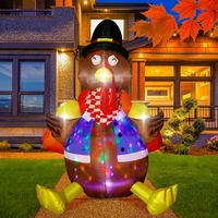 6ft Inflatable Turkey Thanksgiving Day Outdoor Decorations Blow up Turkey Built-in Rotating LED Colorful Lights for Yard Garden