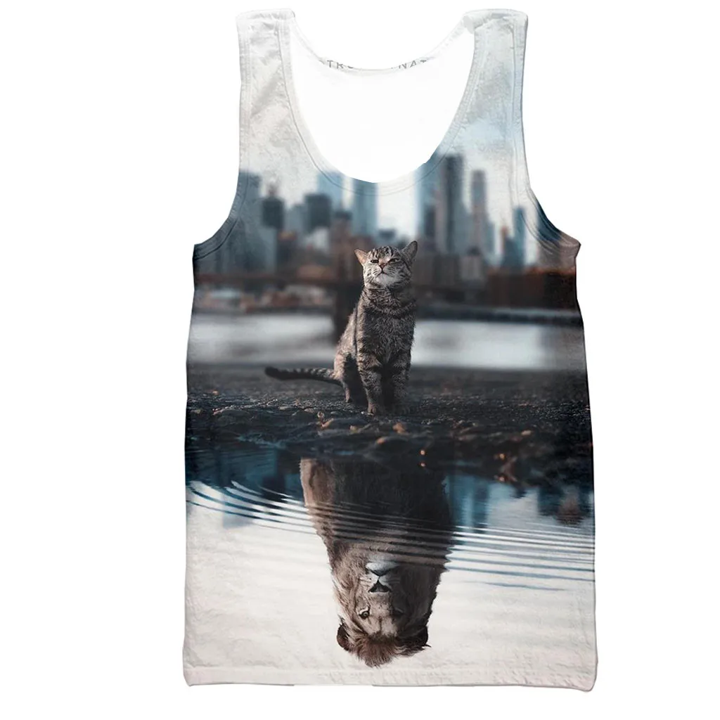 Жилет мужской/женский с 3D-принтом льва и кошки модная повседневная Уличная
