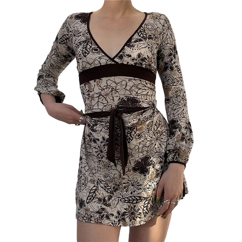 

Женское винтажное платье, с цветочным принтом, V-образным вырезом на спине