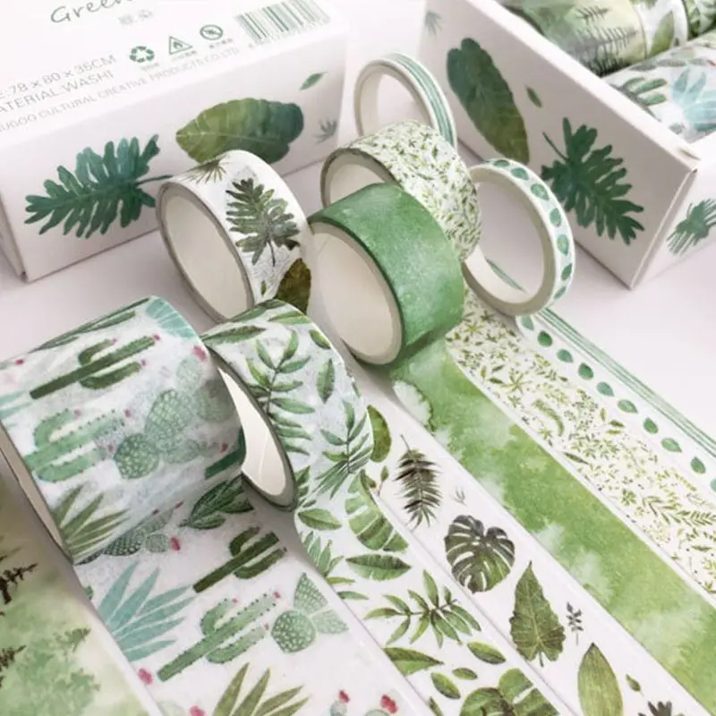 

8Pcs Green Leaves Cactus Journal Washi Tape Adhesive Tape DIY Scrapbooking Sticker Label Masking Tapes