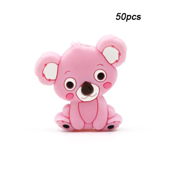 pink LOFCA 50 шт. силиконовые бусины Koala пищевой BPA-Free силиконовые бусины для изготовления детских прорезывателей пустышки цепи детский Прорезыватель игрушка - Цвет: pink