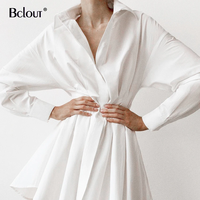 Женское Плиссированное мини-платье Bclout черное элегантное модное платье-рубашка