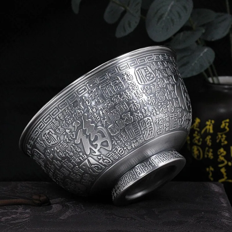

Silver bowl 999 sterling silver baby tableware, double-layer insulation and anti-scalding rice bowl silverware ornaments