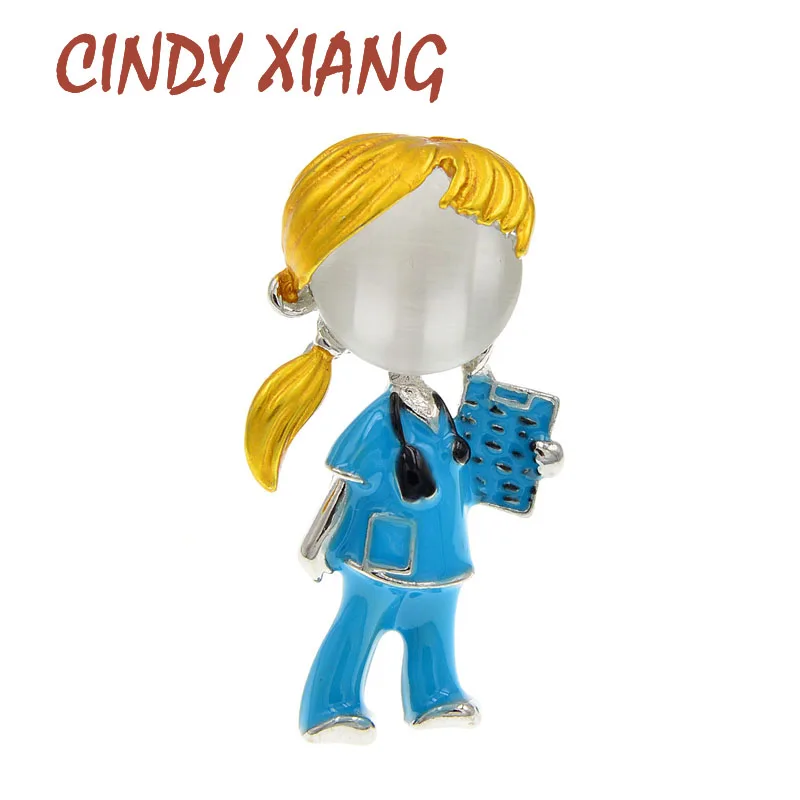 Женская эмалированная брошь CINDY XIANG в виде доктора розового и синего цвета 2
