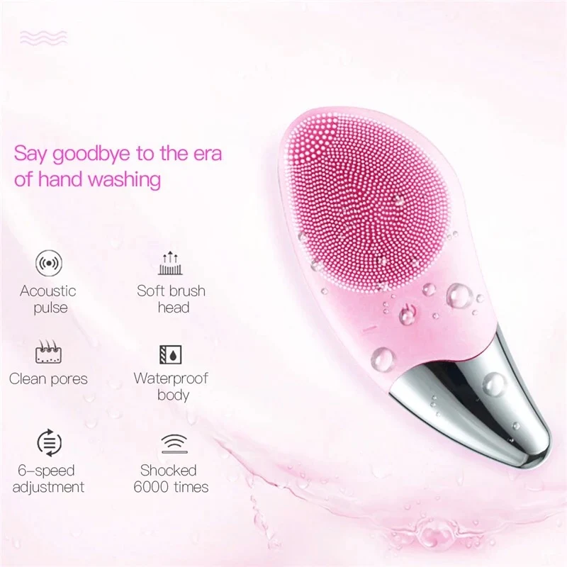 USB Rechargable Mini Electric Facial Cleansing Brush Silicone Sonic Face Cleaner Deep Pore Cleaning Skin Massager | Красота и