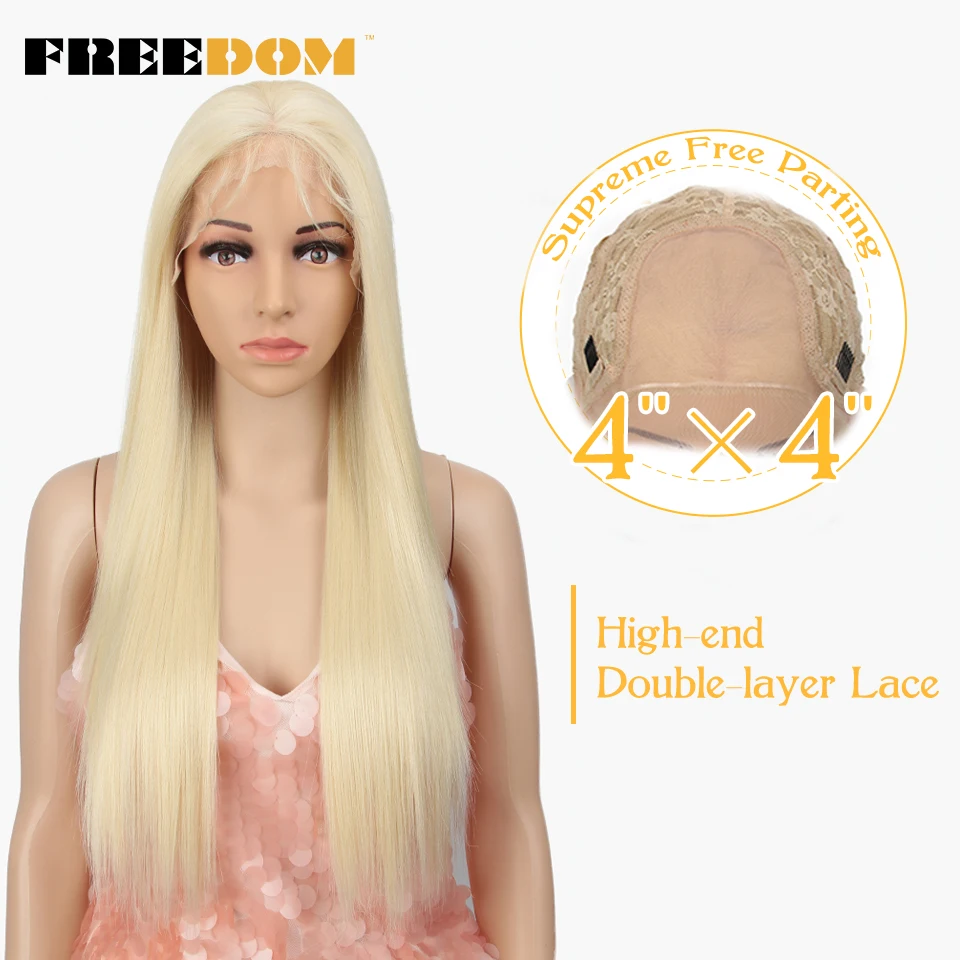 FREEDOM Synthetic Lace Front Wigs With Baby Hair Free Part Omber Blonde Long Straight Wigs For Black Women Cosplay Wig