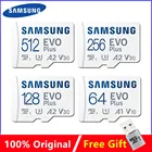 Оригинальная карта Micro SD Samsung EVO Plus, 512 ГБ, 256 ГБ, 128 ГБ, A2 V30, U3, 130 Стандартная карта памяти 32 ГБ, 64 ГБ, U1, TF карта, высокая скорость