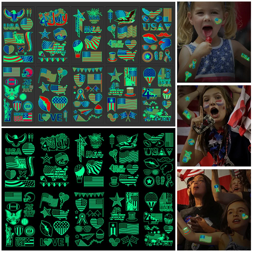 Временная татуировка Стикеры световой на День независимости США татуировки
