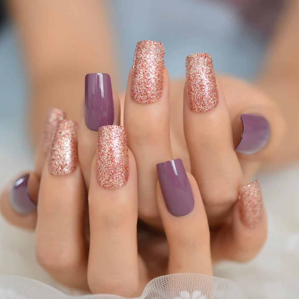 Накладные ногти Taro Purple Square Mix красное шампанское блестящие среднего размера