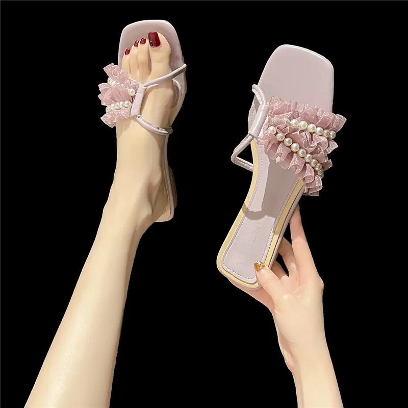 

Slippers Casual Shoes Woman 2021 Pantofle Shale Female Beach Luxury New Soft Sabot Flat Rome Slides Hoof Heels PU Fashion