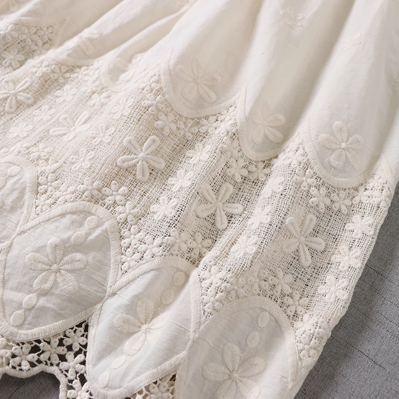 

Japan Style Mori Girl Skirt New Spring Summer Solid Color Cotton Fake Two-piece hollow embroidered Skirt