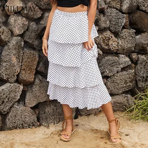 JLI MAY Женская винтажная юбка в горошек, летняя повседневная женская облегающая эластичная Милая трапециевидная юбка с высокой талией