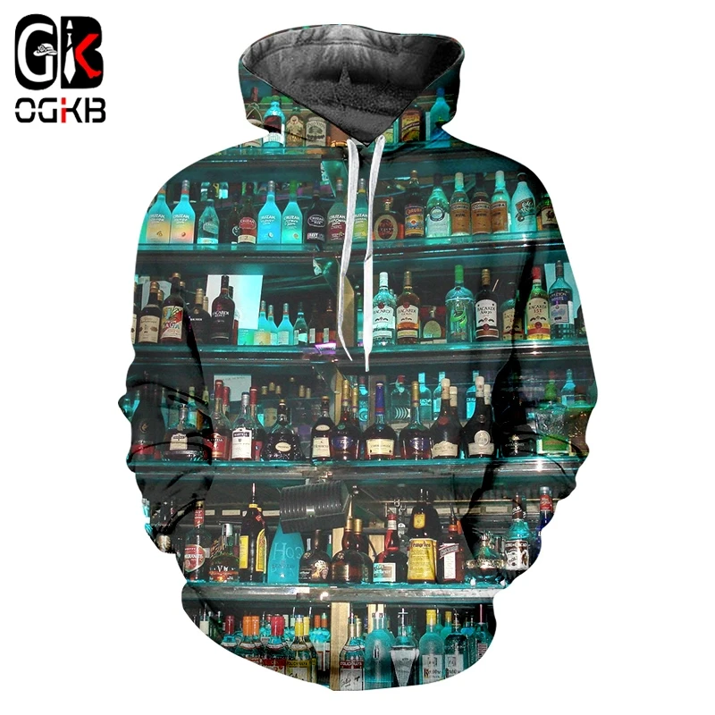 

OGKB толстовки Новинка Harajuku 3D принт бутылки вина крутая футболка с принтом на тему пива Женская/мужская одежда осень зима свободные толстовки...