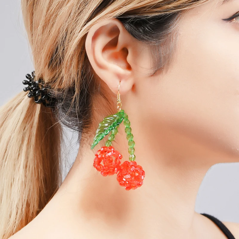 Wuli & baby новинка гипербола красная вишня висячие серьги модные женские массивные