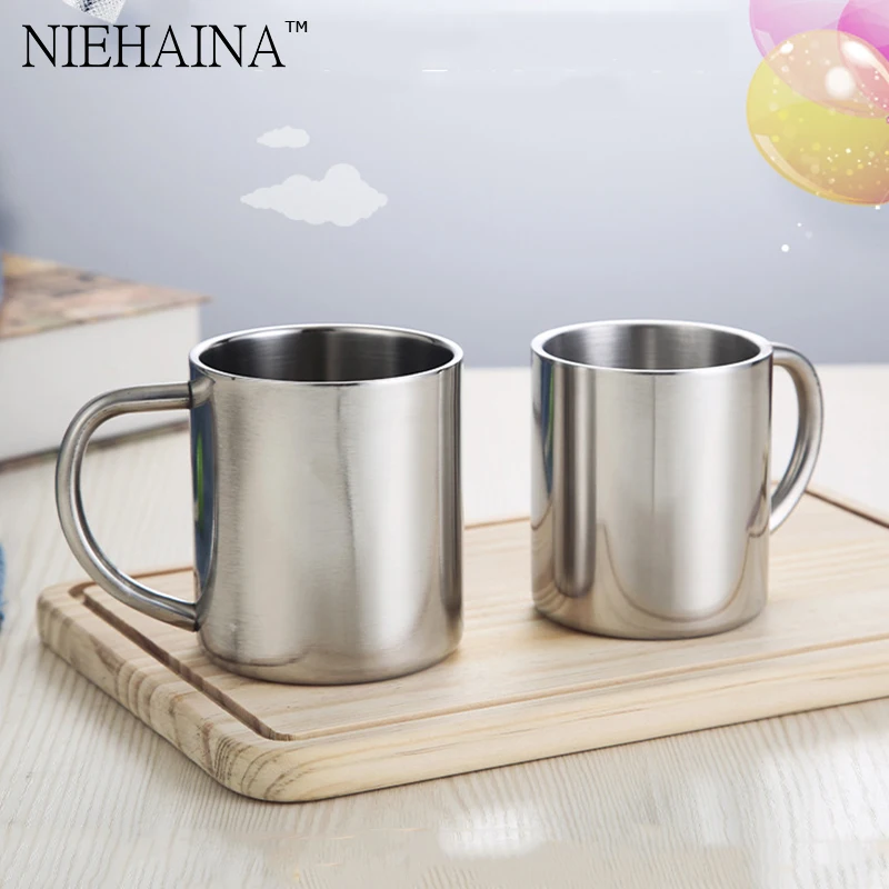 

220/300ml Double Wall Anti Scalding Coffee Mug Insulated Portable Stainless Steel Polishing Beer Tea Juice Drinking Cup 220