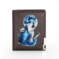 cool moon wolf printing mens wallet leather purse for men credit card holder short slim money bags