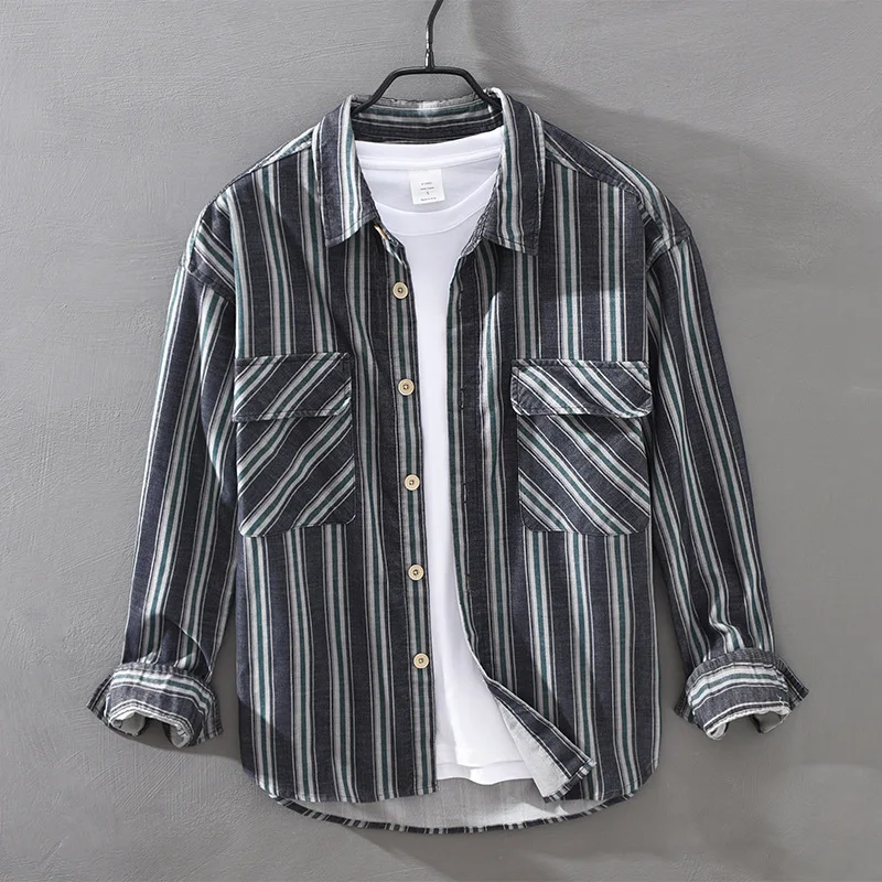 

Corduroy Striped Shirt For Men Autumn New Long Sleeve Casual Wild Thicken Tops Male Minimalist Colthing Y3460