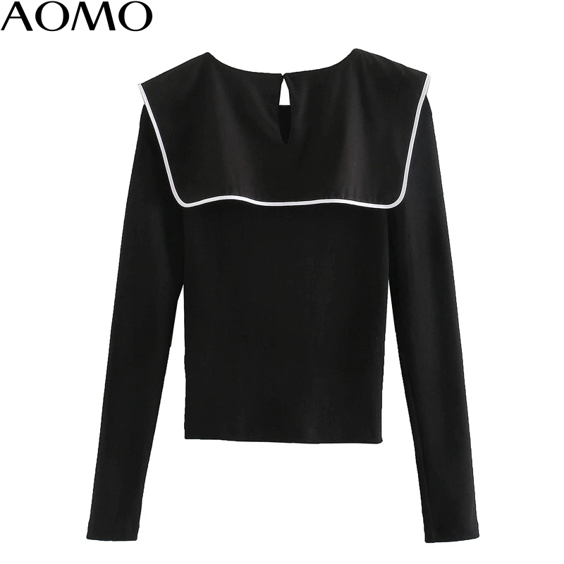 

AOMO 2020 vintage black strethy shirts long sleeve sweet blouse korean style ladies tops blusa 3L09A