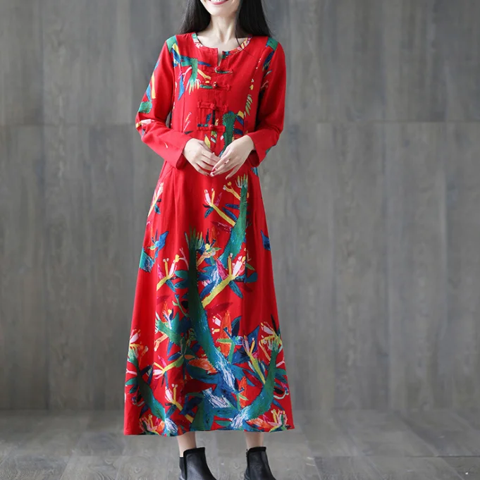 Новое поступление 2020 осеннее платье с длинным рукавом цветочный принт пряжка