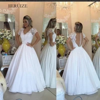 jieruize white chiffon lace appliques ball gown wedding dresses sheer back short sleeves bride dresses wedding gowns