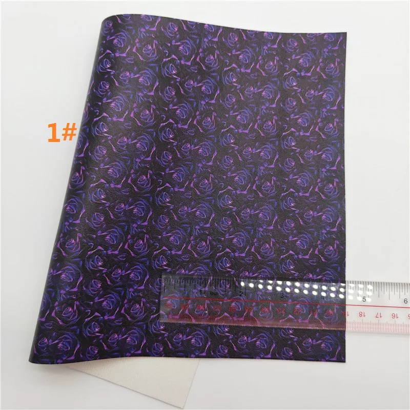 Листы из искусственной кожи с принтом фиолетовых роз и цветов 21 х29 см 6S52A | Дом сад