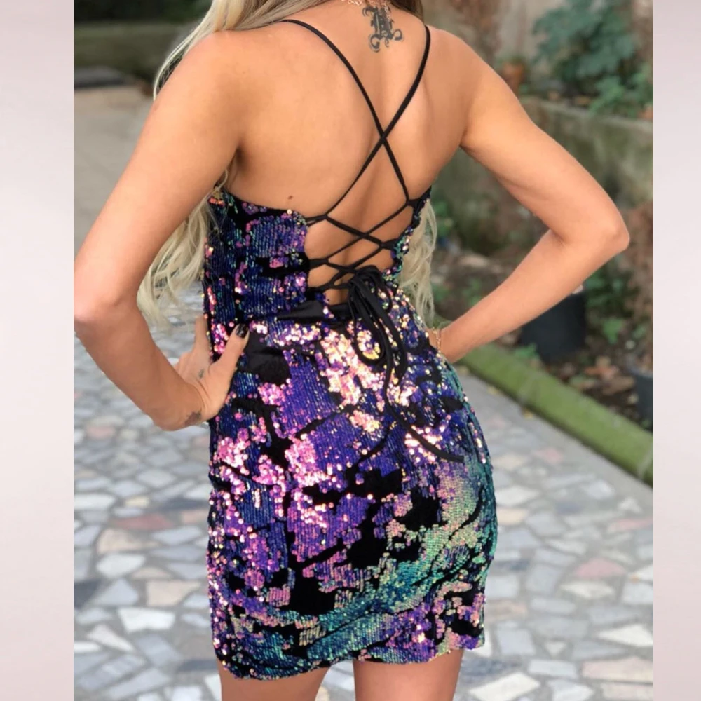 Новый Платье с блестками сексуальный женский клуб дамы платье партии Глубокий v