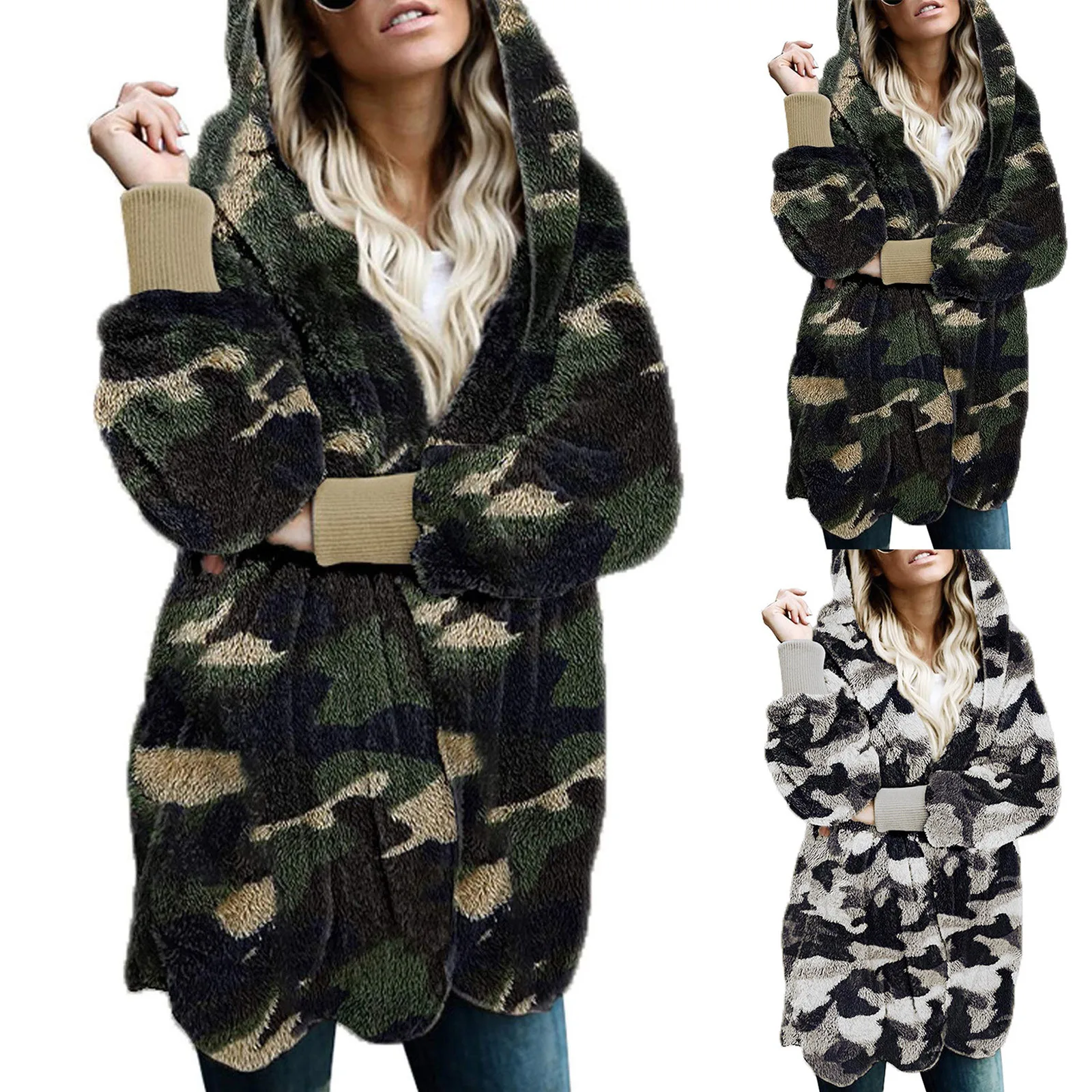 

Women's Sweaters Winter Loose Sweater Female Autumn Cardigans Hooded Coat Plus Size Jacket Fuzzy Fleece Coat Outwear pull truien