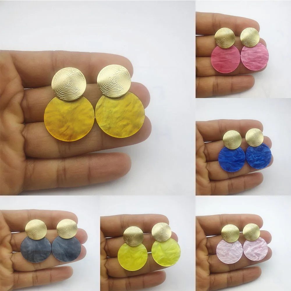 2020 Модные Акриловые Подвесные серьги матовые золотые и розовые круглые