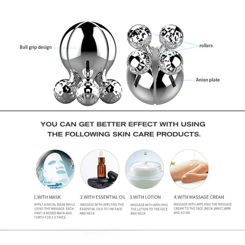 4d роликовый массажер для похудения лица и тела с 4 металлическими колесами