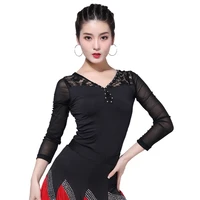 fashion v neck latin dance tops new adult female half sleeved practice clothes women ballroom dance stage performance costumes