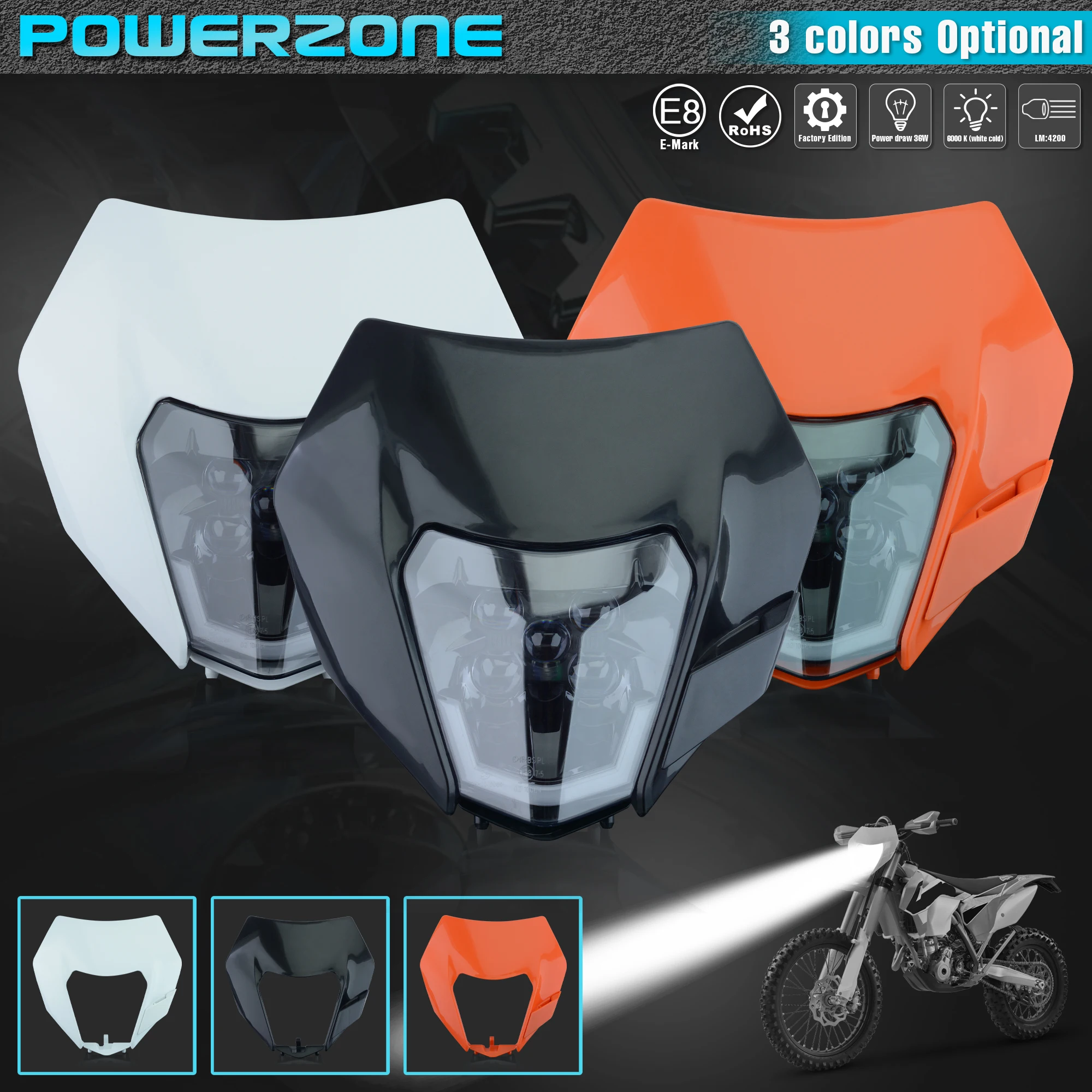 PowerZone мотоцикла светодиодный головной светильник обтекатель Supermoto для KTM SX EXC SXF MX
