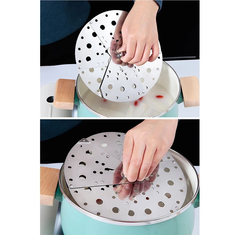 

Stainless Adjustable Drop Lid Simmering Food Pot Cover Anti-Overflow Prevention Cover Steaming Rack