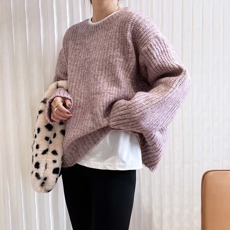 

Lazy and Fashionable Round Neck Mohair Sweater for Women In Autumn and Winter
