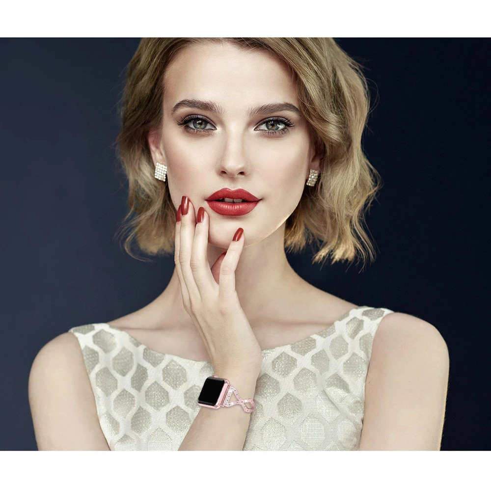 

Diamond X Shape Luxurious Bracelet for Apple Watch Band Series SE/6/5/4/3 Women Exquisite Metal Strap for iWatch 44/40mm 38/42mm