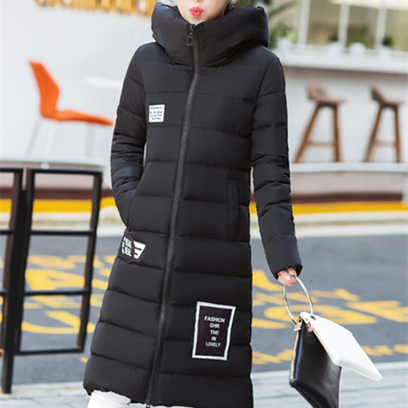 

Sleeve Long Winter Hooded Women Zipper Appliques Cotton Outerwear Loose Slim Fashion Coats Female Comfortable Outerwear ZX879