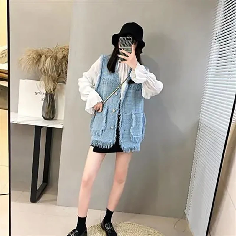 Женский вязаный кардиган без рукавов элегантный однобортный жилет с бахромой в