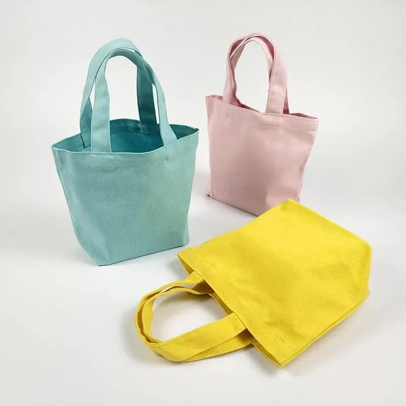 

Fresh Lunch Bag Solid Color Cotton Canvas Portable Lunch Box Picnic Food Handbag Small Storage Bags Korean Style Kids Lunch Bags