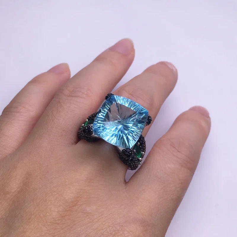 CSJ кольцо из стерлингового серебра 925 пробы с натуральным голубым топазом