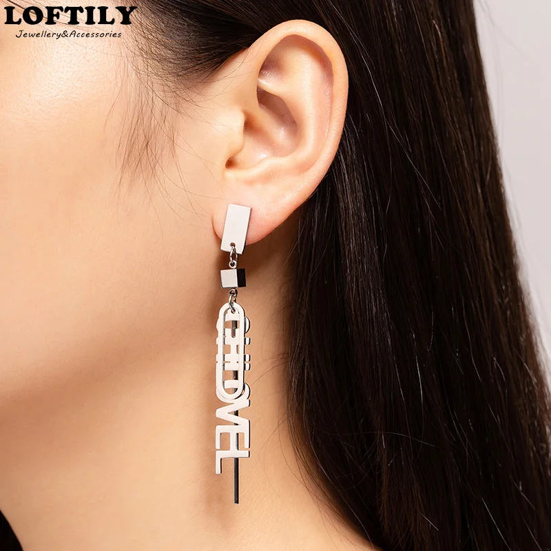 

2020 New Korean Style Bohemian Geometric Tassel Earrings Stainless Steel Earrings for Women Girl Jewelry Party Gift Letters