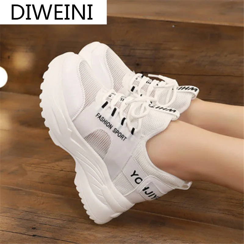 

Women Chunky Sneakers 2021 Spring Fashion Platform Mesh Breathable Vulcanized Shoes Lace-up Women Casual Shoes Zapatillas Mujer