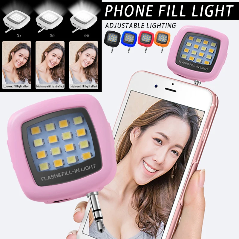 Мини Вспышка заполняющий светильник 16 светодиодов 3 5 мм перезаряжаемый для селфи