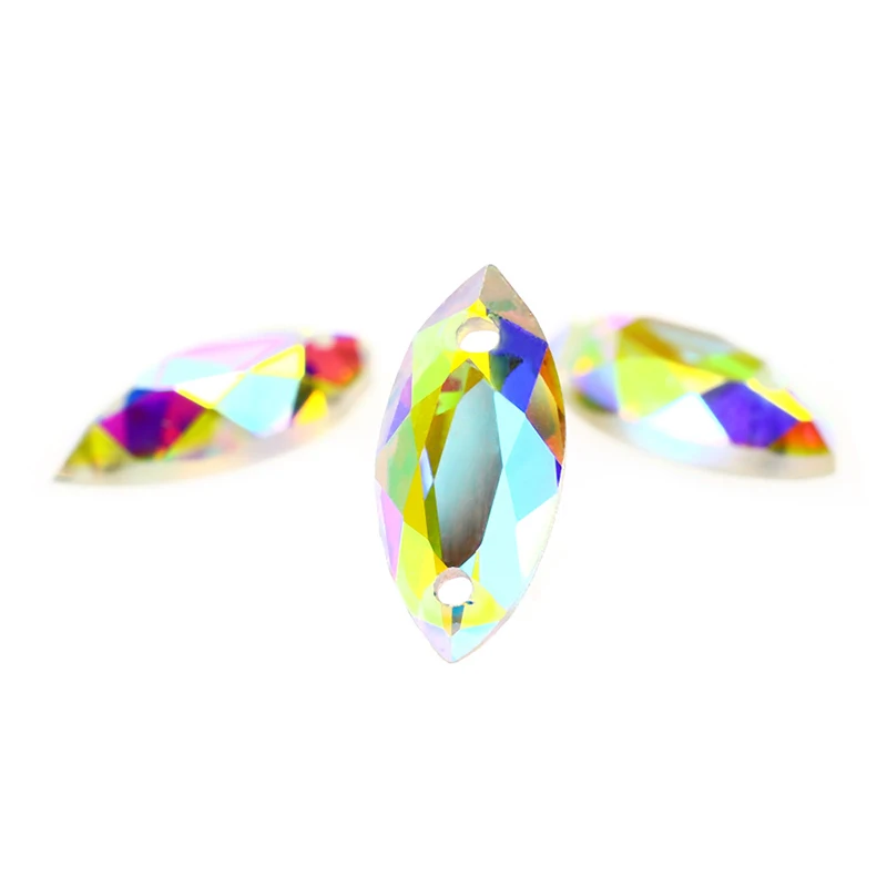 Белый/хрустальный AB конский глаз стеклянный кристалл пришивные стразы с двумя